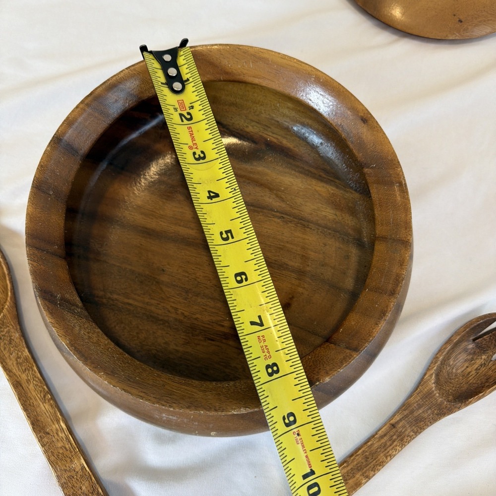 Genuine Hand-carved Monkey Pod Wood Soup Tureen With Lid Spoon Fork - Picture 6 of 8